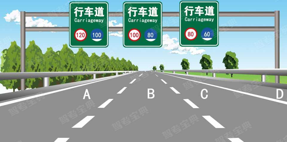 如图所示，当您车速为95km/h时，您可以在以下哪条车道内行驶？