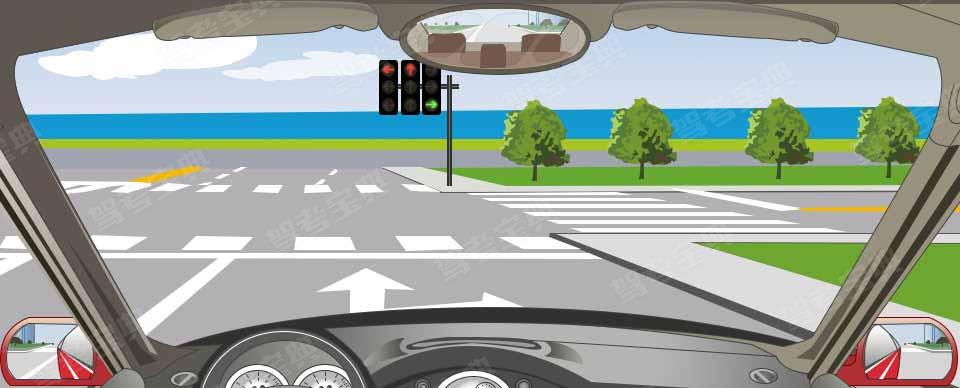 如图所示，驾驶机动车在路口遇到这种信号灯时可以怎样行驶？