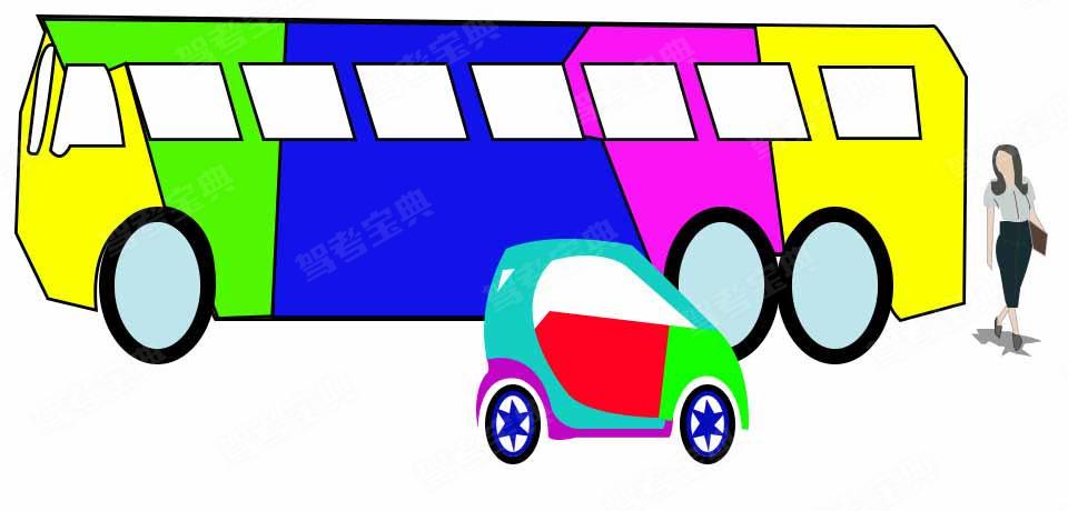 如图所示：交会车时，因受大型客车的影响，小型汽车驾驶人视线受限，应该___。