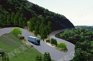 驾驶客车在图中所示的山区长下坡路段行驶，如果速度过快，可能引发车辆追尾、碰撞、侧翻等事故。