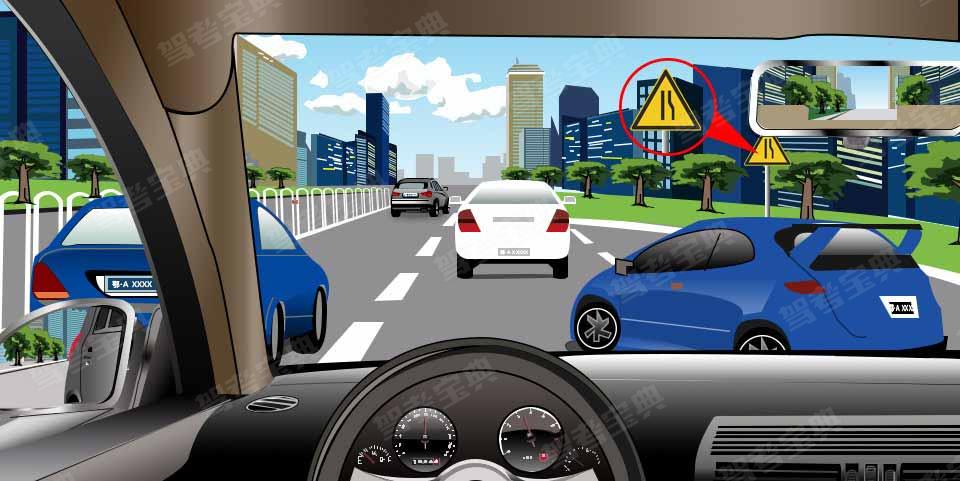 如图所示，驾驶机动车遇前车插入本车道时，可以向右转向，从前车右侧加速超越。