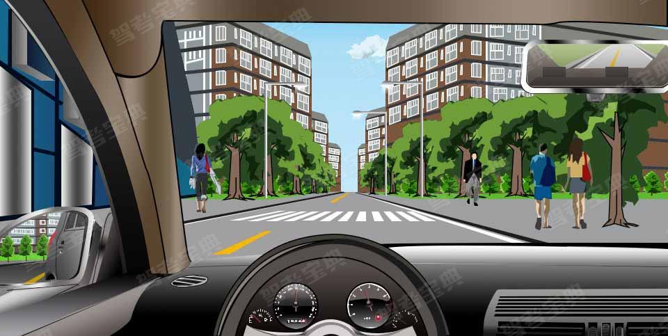 如图所示，驾驶机动车通过没有行人通过的人行横道时，不用减速慢行。