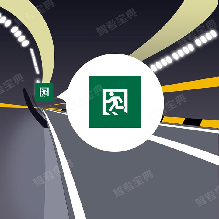 如图所示，遇隧道内发生火灾等紧急情况需疏散逃生时，驾乘人员应按照下图标识指示的方向逃生。