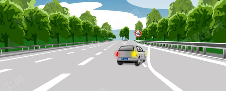如图所示，图中这辆小型载客汽车驶离高速公路行车道的方法是正确的。