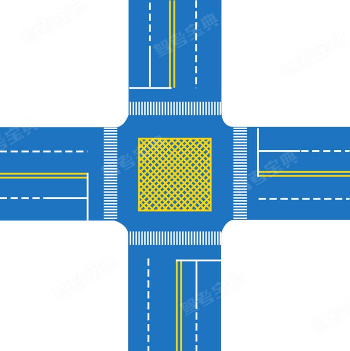 如图所示，路口中心黄色网状线用于告示驾驶人禁止在该区域内临时停车，防止交通阻塞。