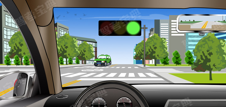 如图所示，驾驶机动车遇到这种信号灯时，可在对面直行车前直接向左转弯。
