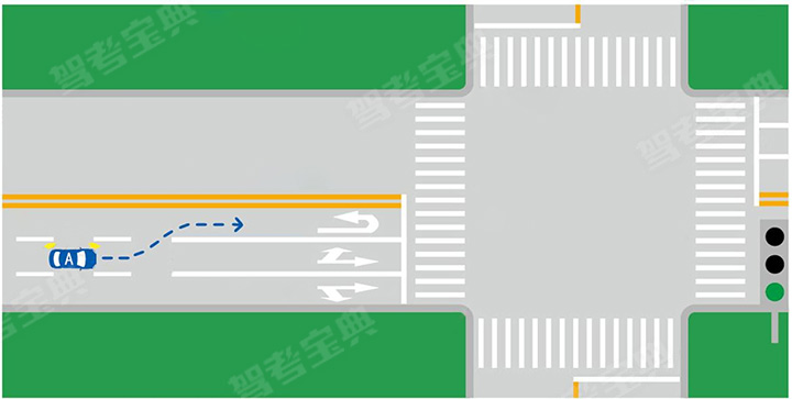 如圖所示，A車在此時進入左側(cè)車道是因為進入實線區(qū)不得變更車道。