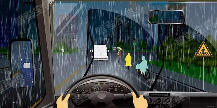 如图所示，夜间雨天驾驶机动车遇撑雨伞或穿雨衣的行人和非机动车时，以下做法错误的是什么？