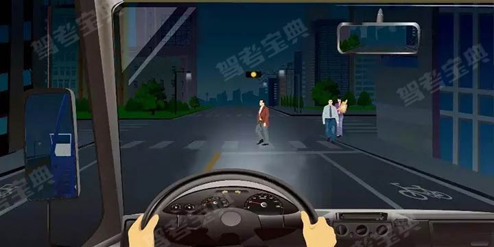 如图所示，驾驶机动车遇前方人行横道有行人通过时，可以鸣喇叭催促。